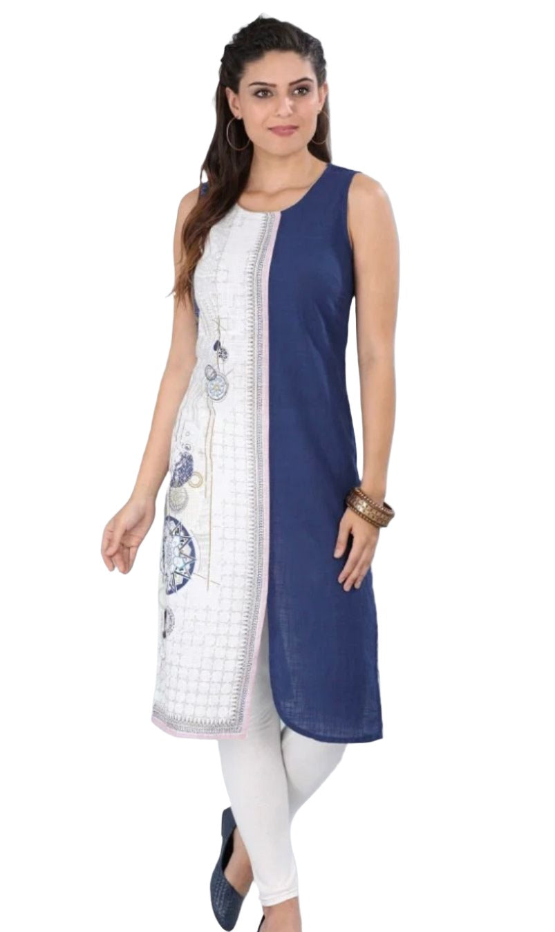 White And Blue Round Neck kurta In Germany