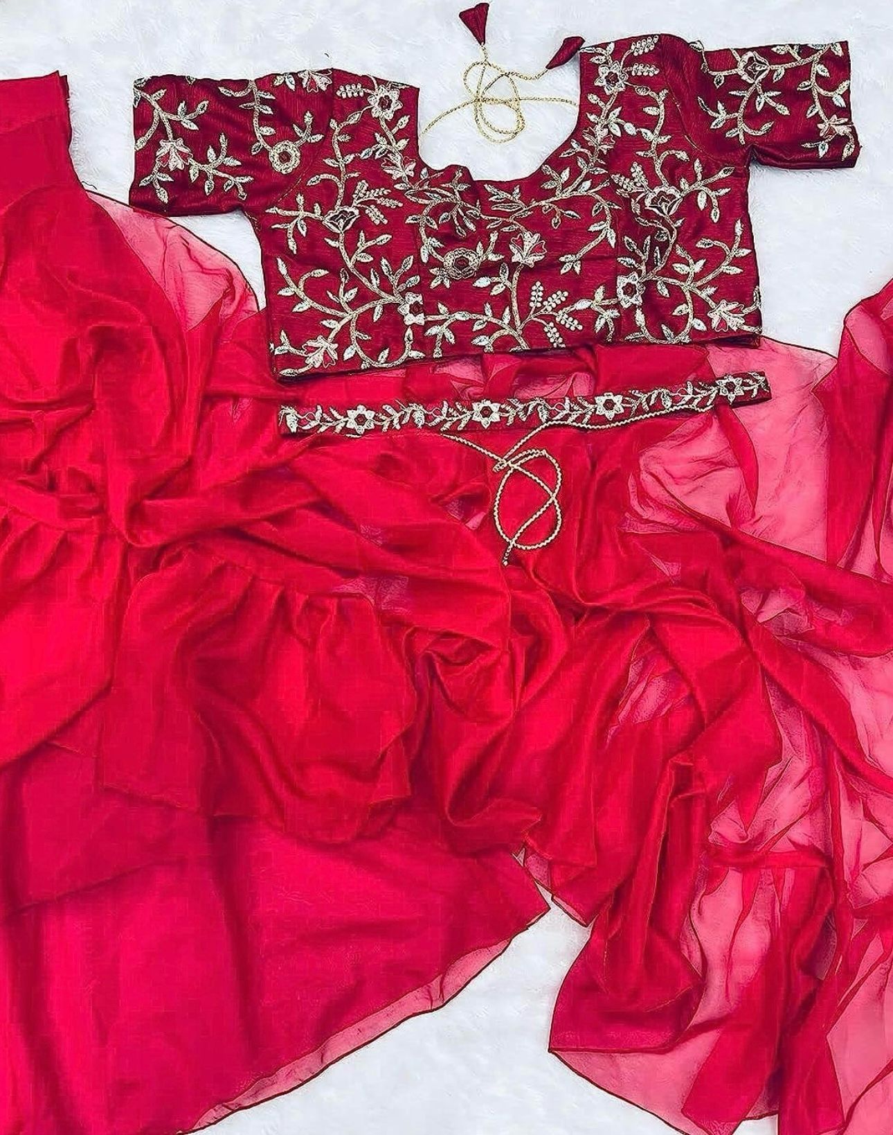 Lehenga Saree With Full-Stitched Blouse With Embroidery Work