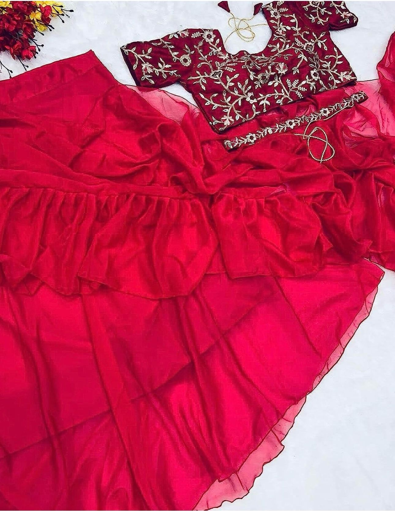 Lehenga Saree With Full-Stitched Blouse With Embroidery Work