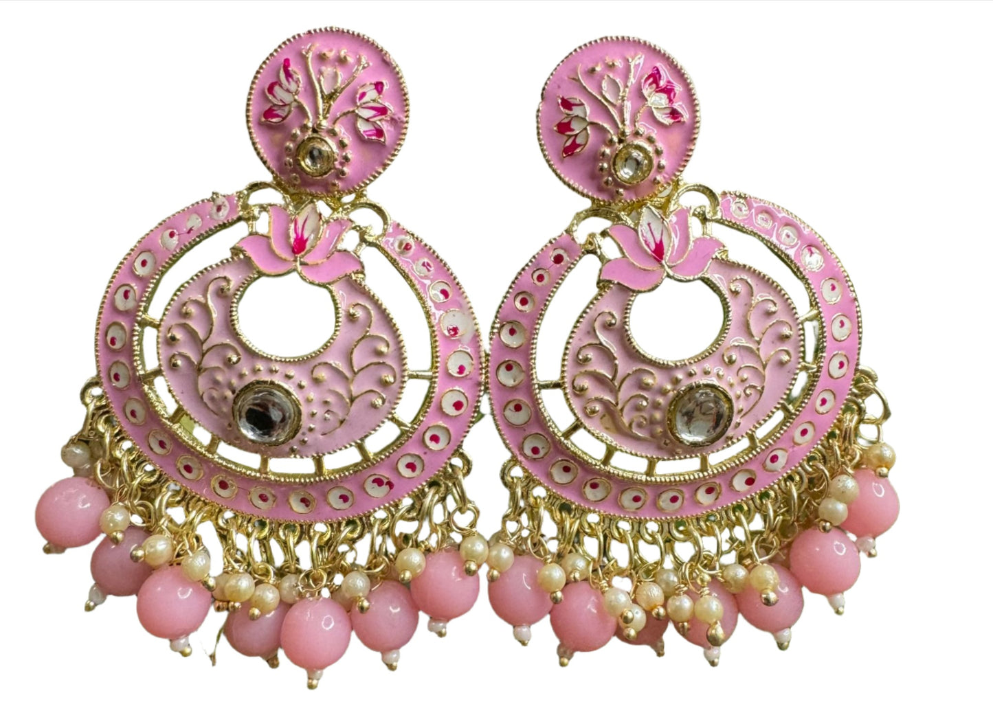 Gold Plated Pearl Kundan Beaded Chandbali Earrings for Women
