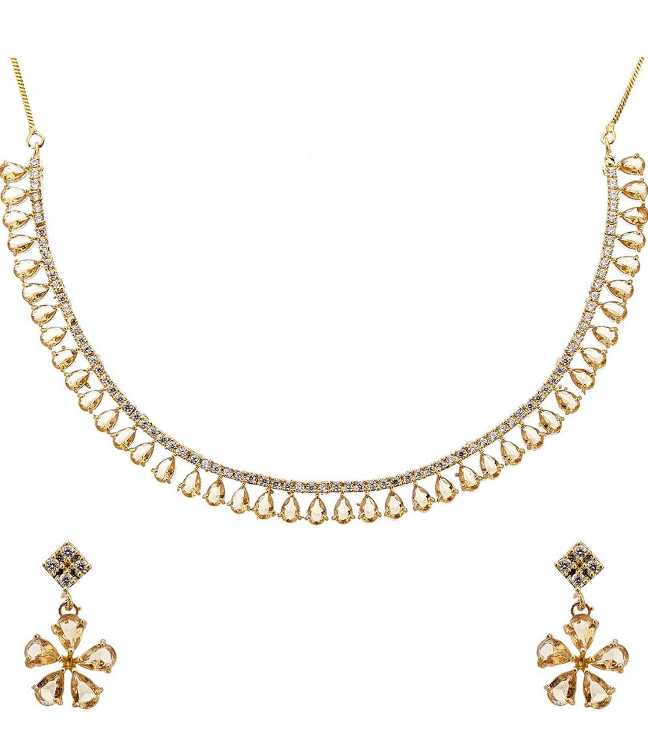 Gold Plated Diamond Necklace Set With Earrings for Women & Girls