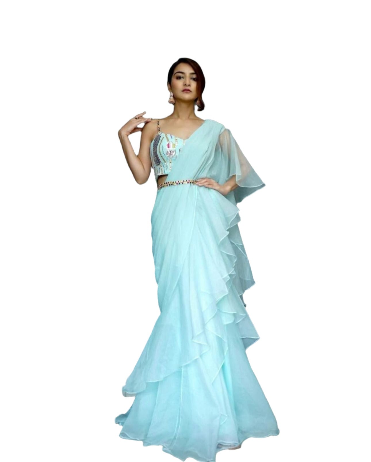 Lehenga Saree With Full-Stitched Blouse With Embroidery Work