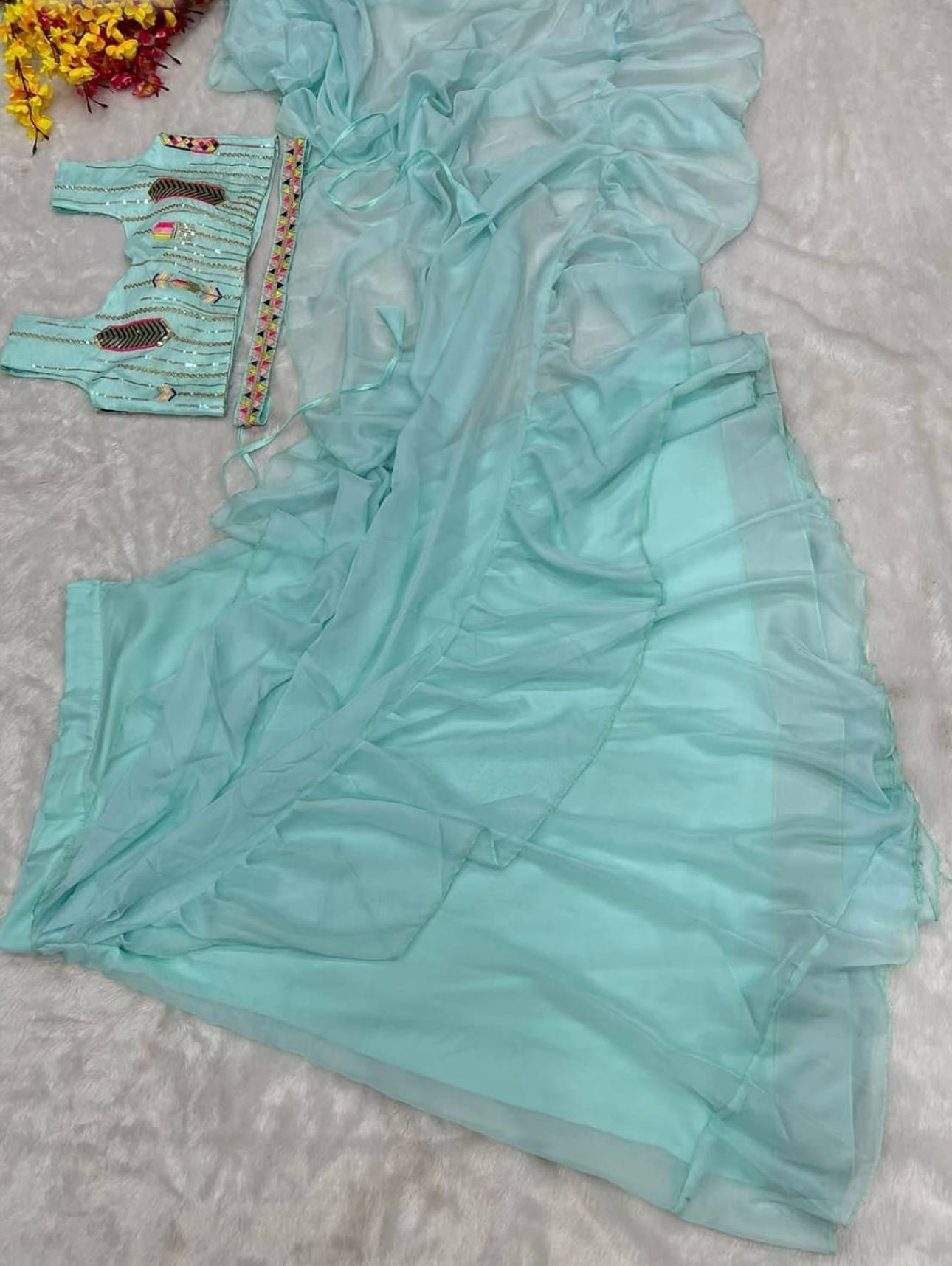 Lehenga Saree With Full-Stitched Blouse With Embroidery Work