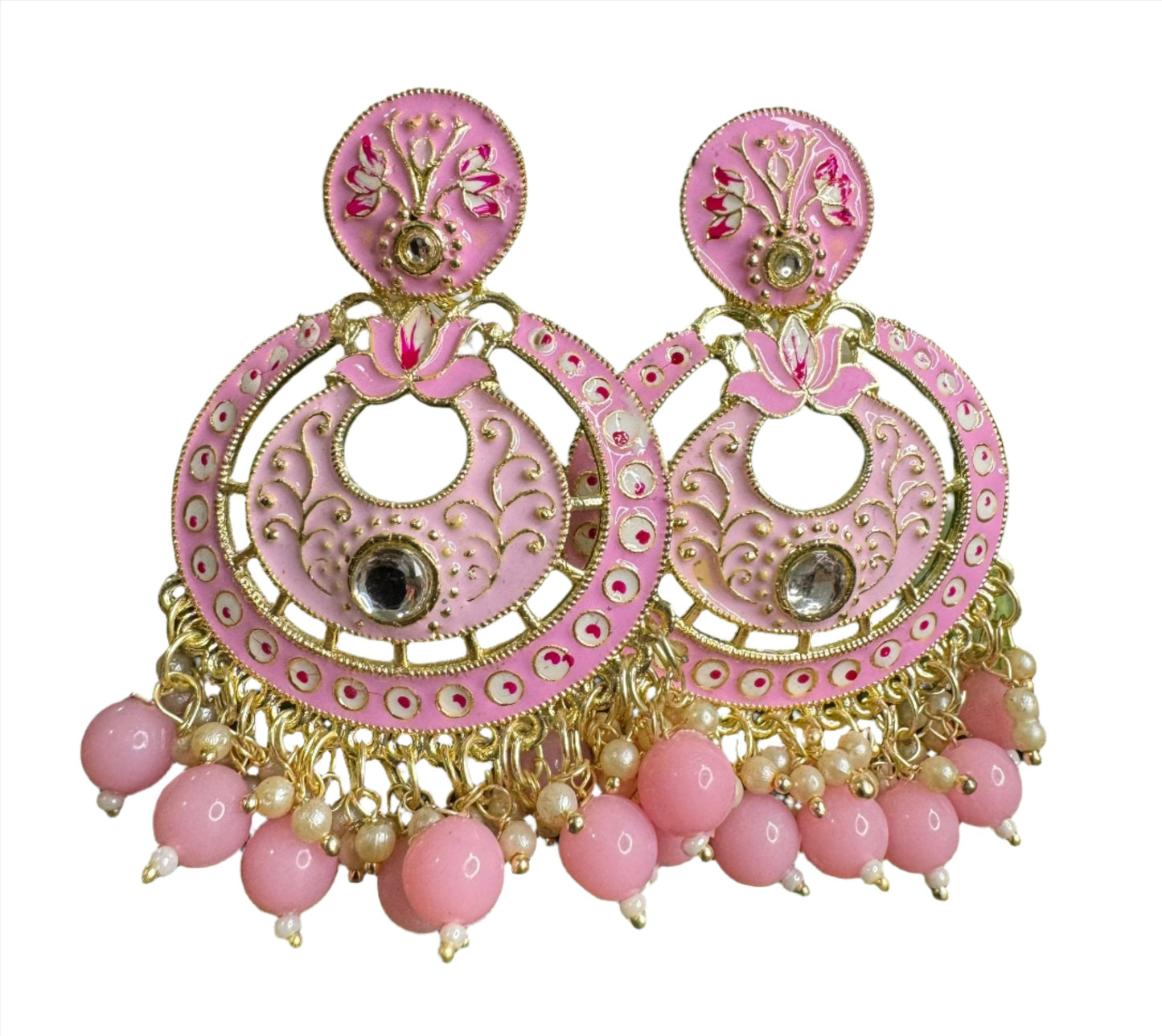 Gold Plated Pearl Kundan Beaded Chandbali Earrings for Women