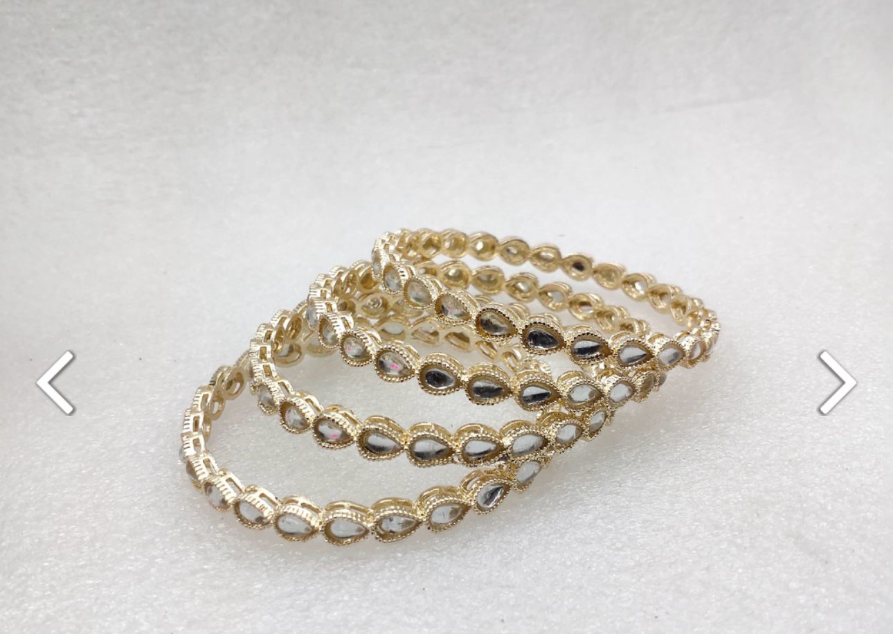 4 Pcs Kundan Gold Plated Bangles Set