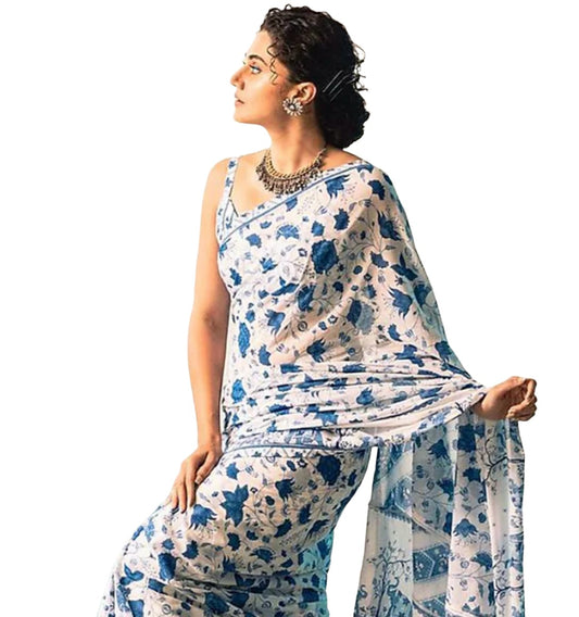 Linen Saree embroidery and fabric detail - Neha Couture Indian Fashion