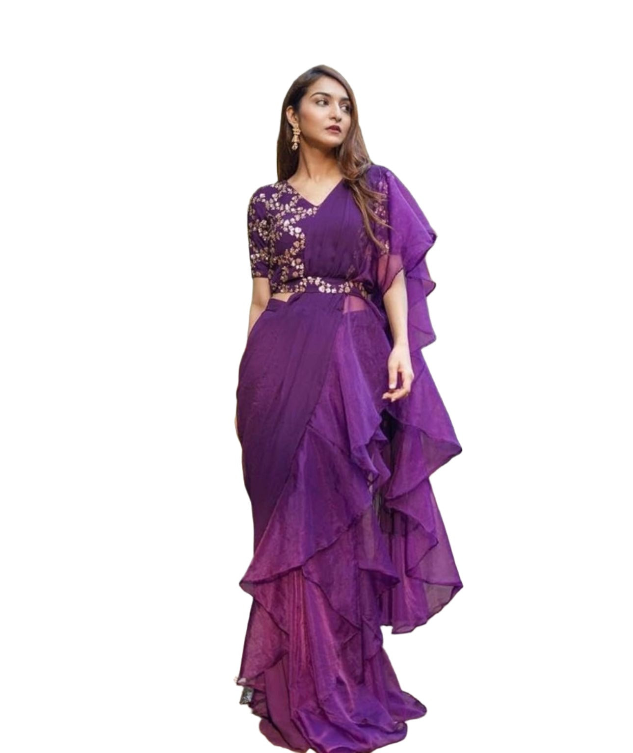 Lehenga Saree With Full-Stitched Blouse With Embroidery Work