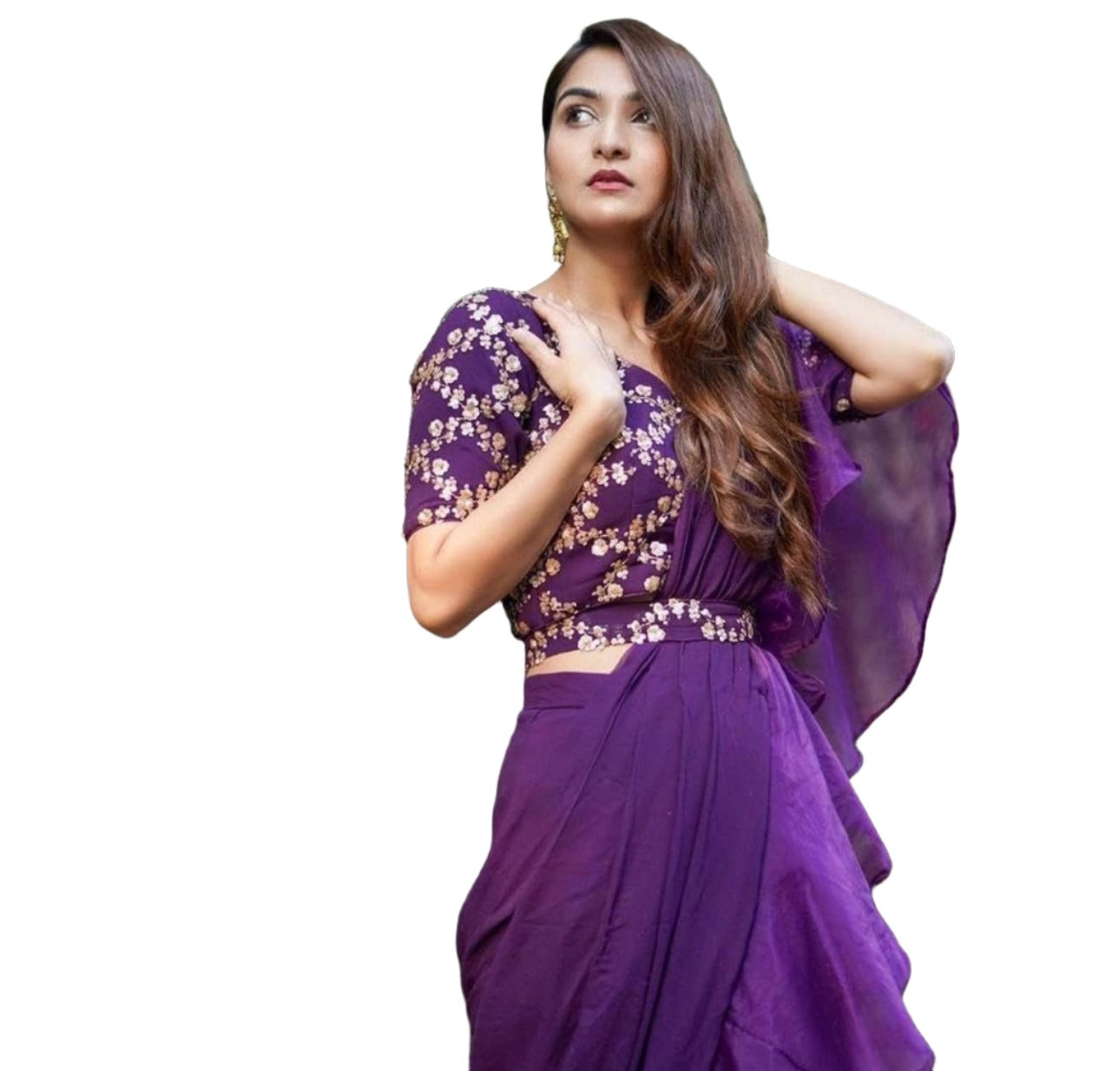 Lehenga Saree With Full-Stitched Blouse With Embroidery Work