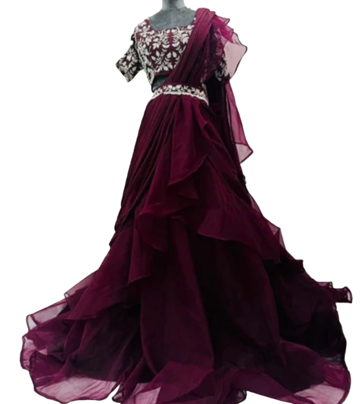 Lehenga Saree With Full-Stitched Blouse With Embroidery Work.
