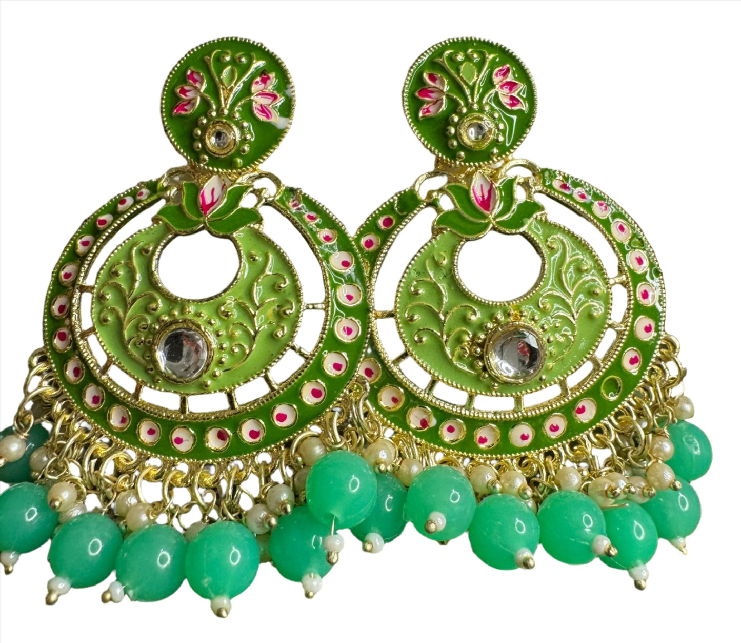 Gold Plated Pearl Kundan Beaded Chandbali Earrings for Women