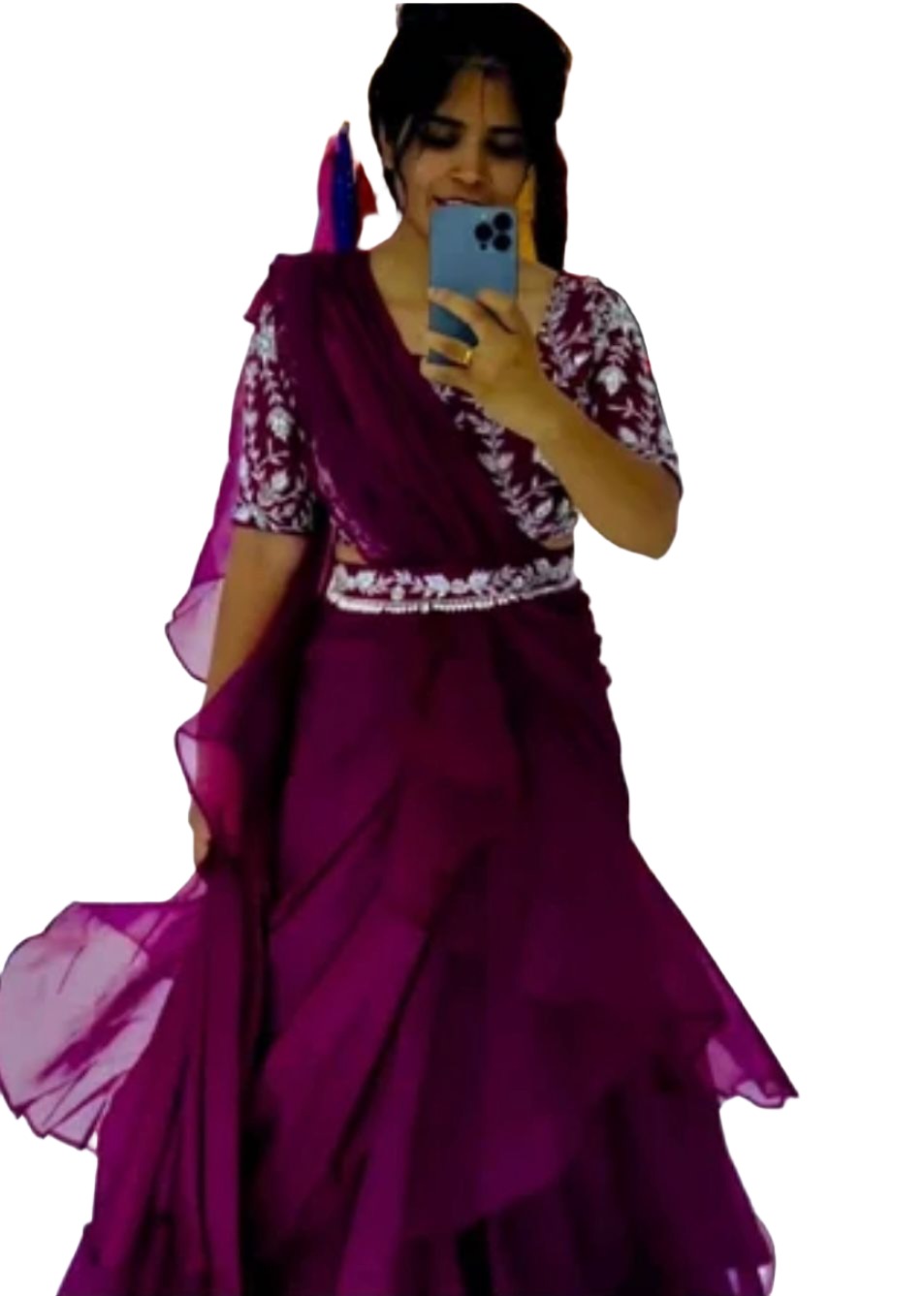 Lehenga Saree With Full-Stitched Blouse With Embroidery Work.