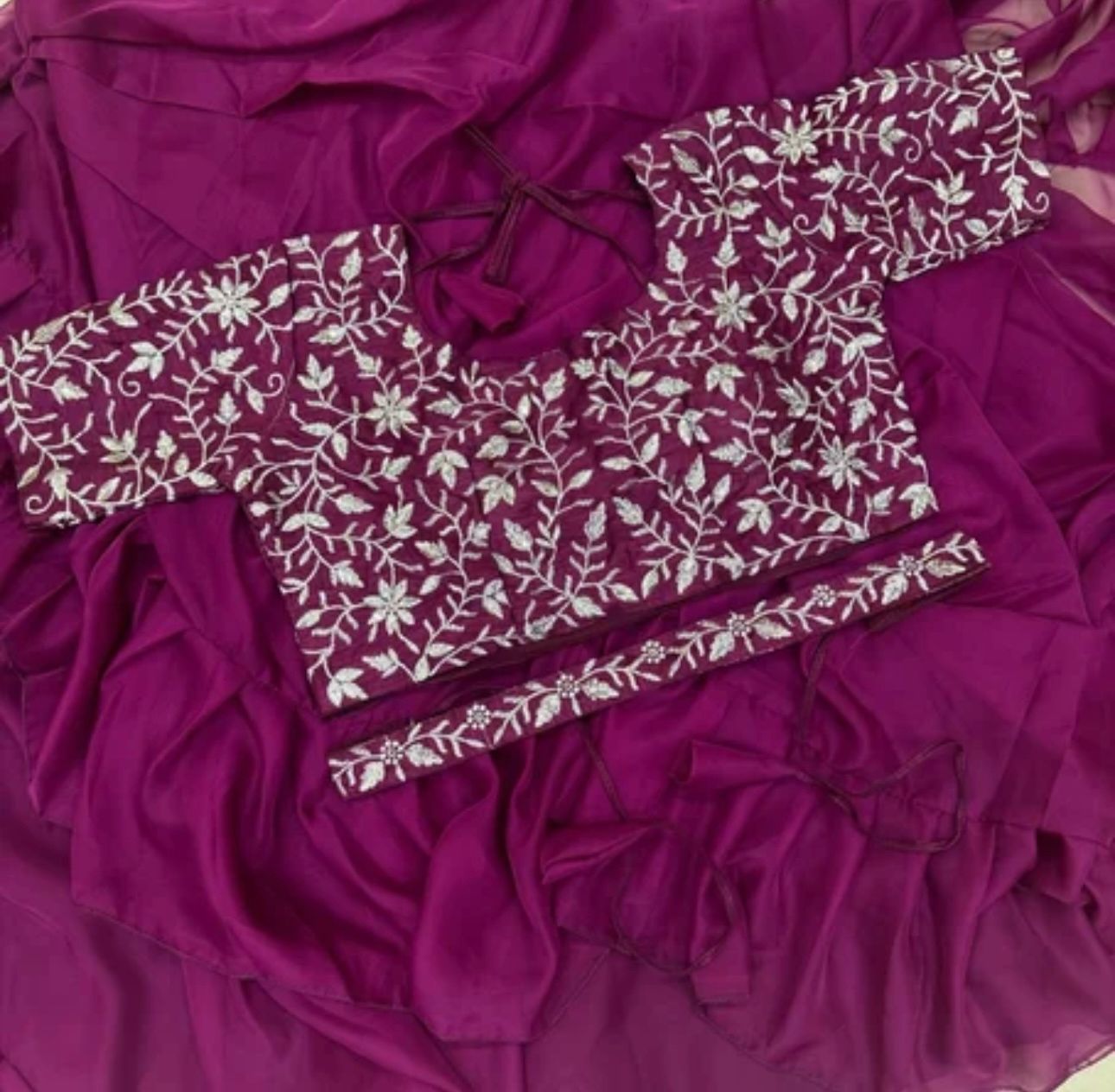 Lehenga Saree With Full-Stitched Blouse With Embroidery Work.