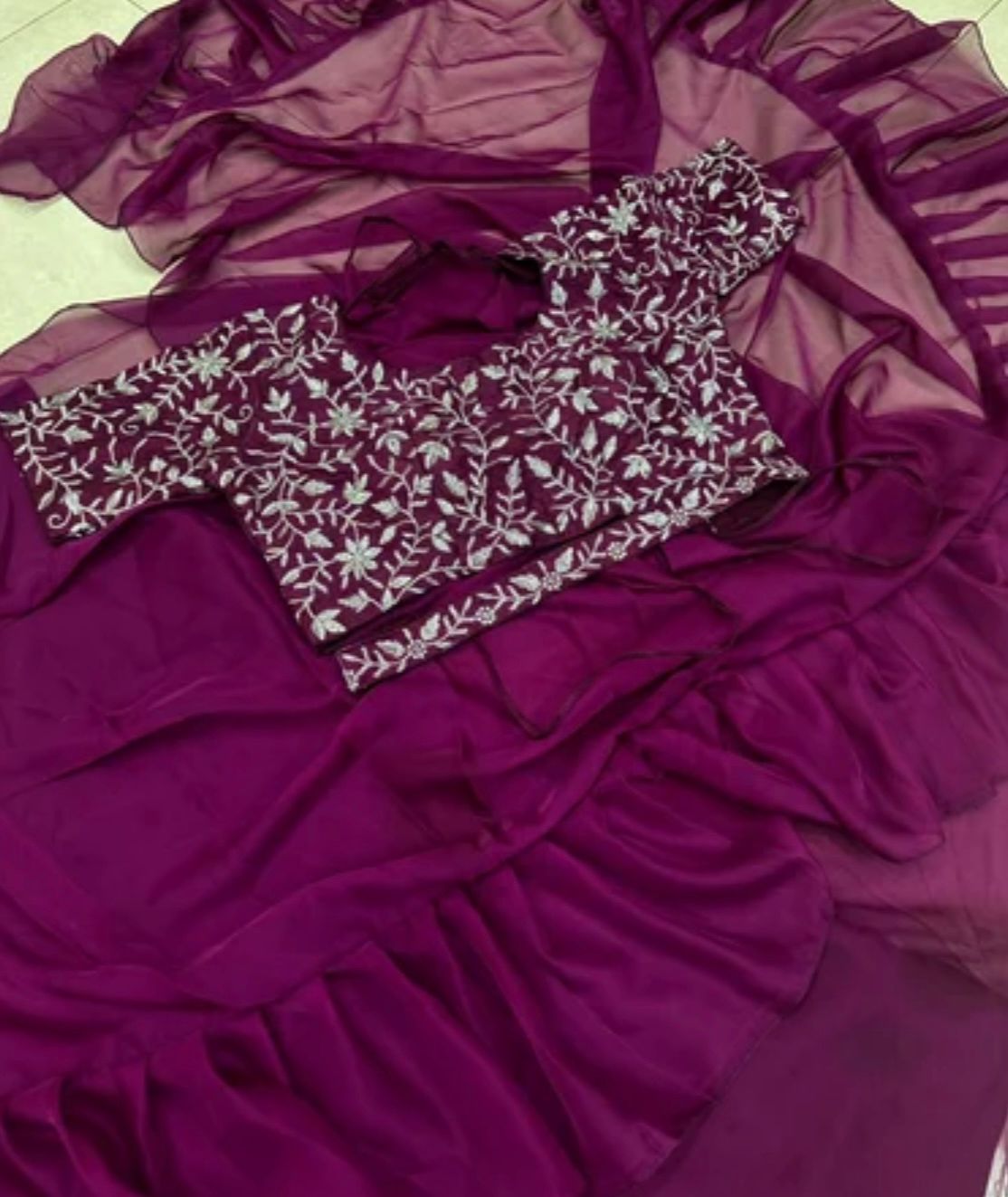 Lehenga Saree With Full-Stitched Blouse With Embroidery Work.