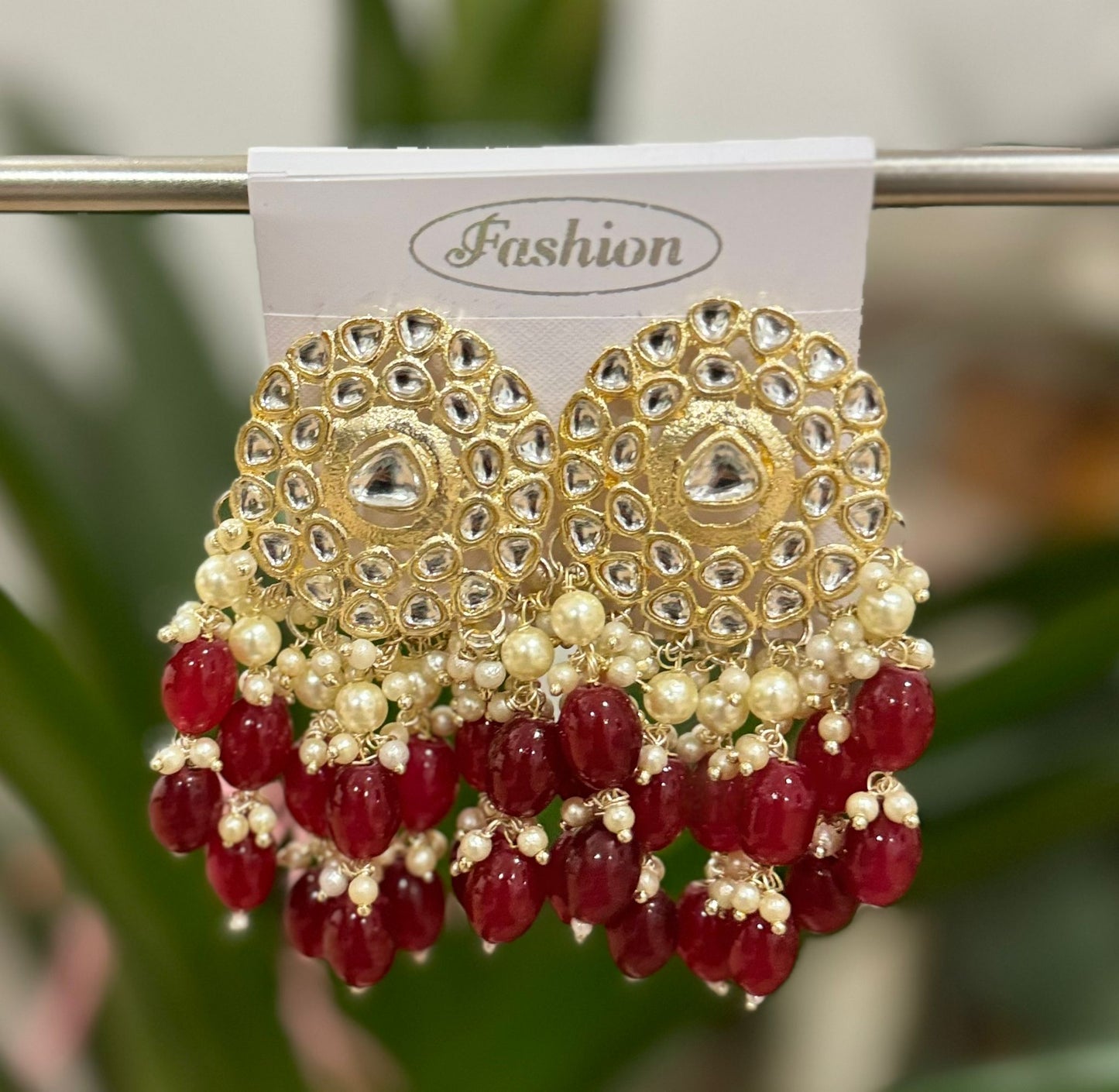 Gold-Plated Kundan and Pearl Classic Chandbalis Earrings