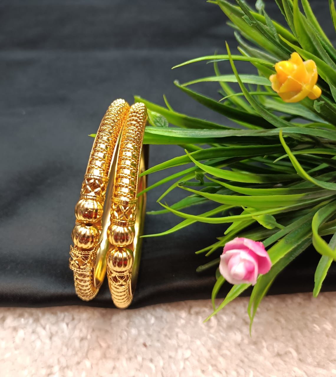 IMPRESSIVE TRADITIONAL GOLD Plated PIPE BANGLES(2 Pcs)