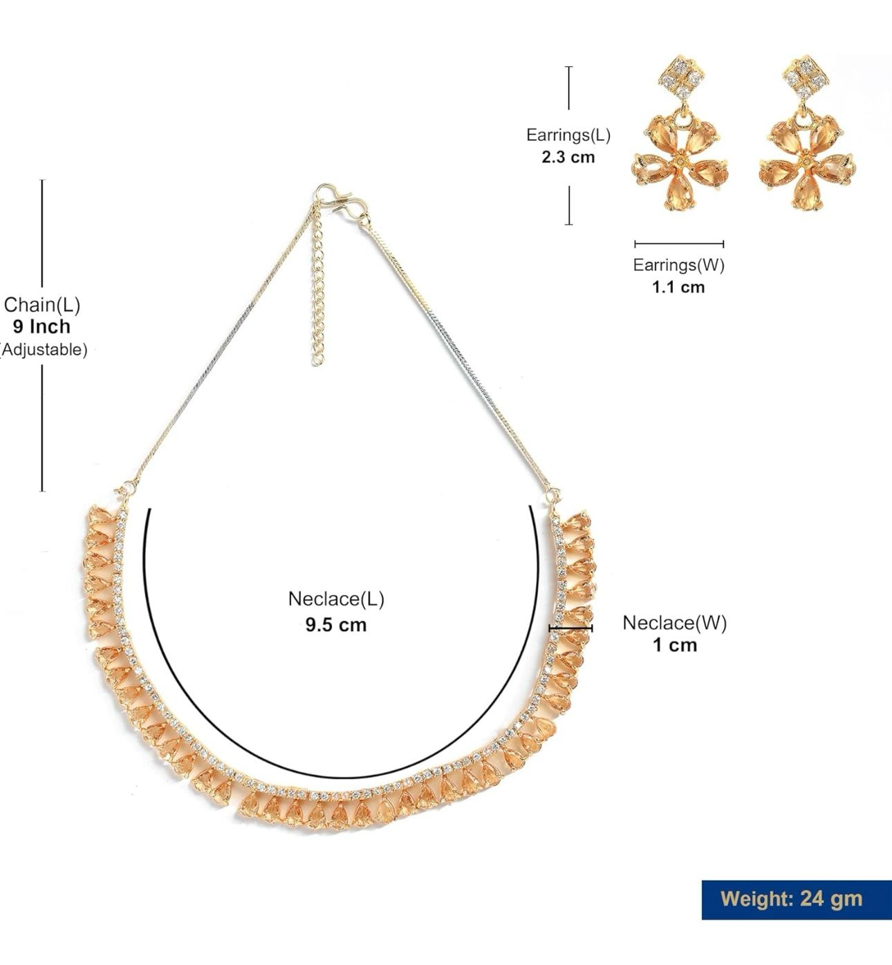 Gold Plated Diamond Necklace Set With Earrings for Women & Girls