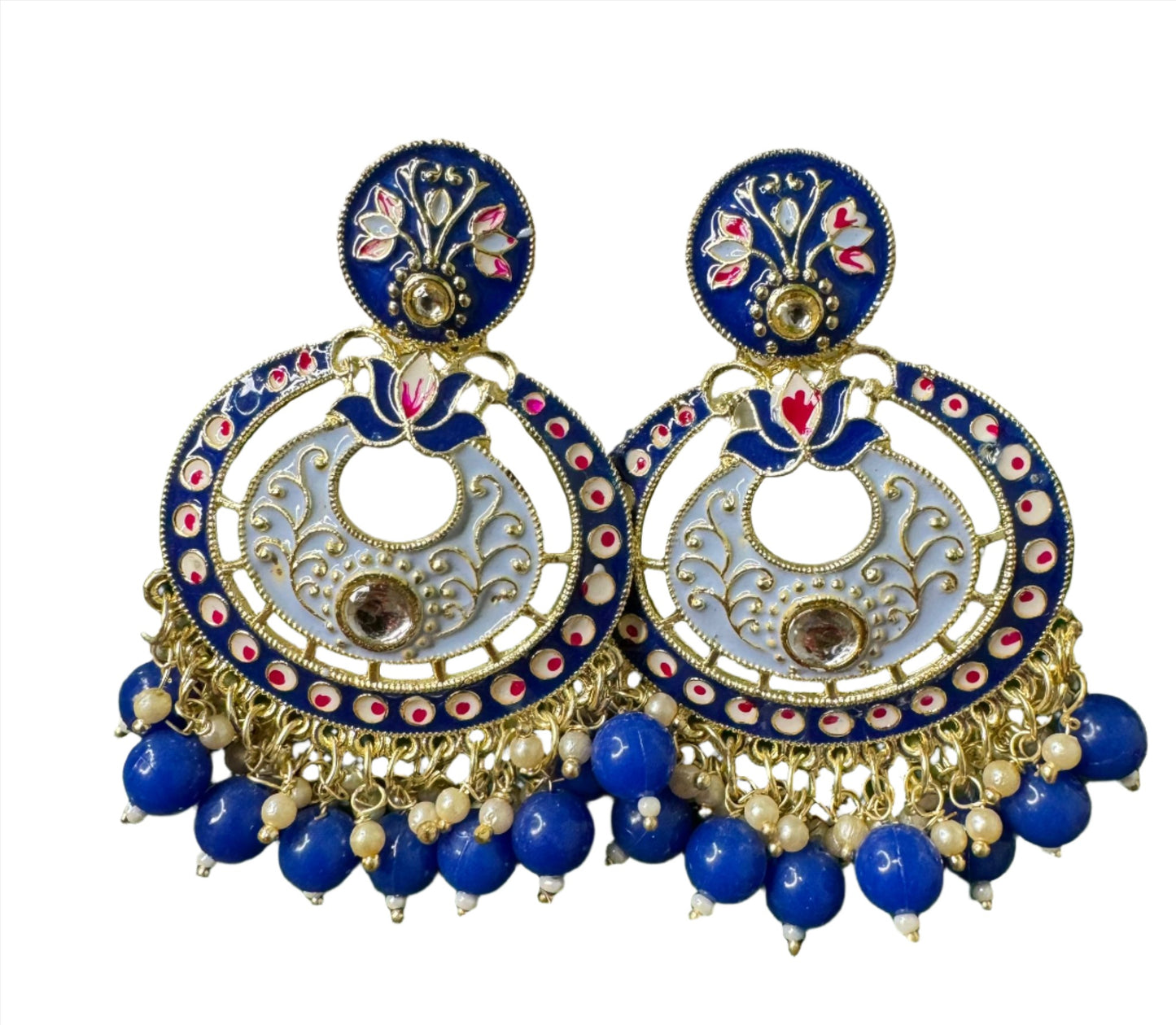 Gold Plated Pearl Kundan Beaded Chandbali Earrings for Women
