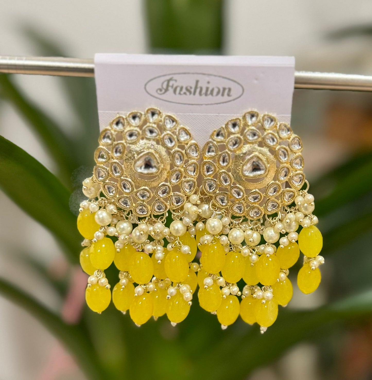 Gold-Plated Kundan and Pearl Classic Chandbalis Earrings