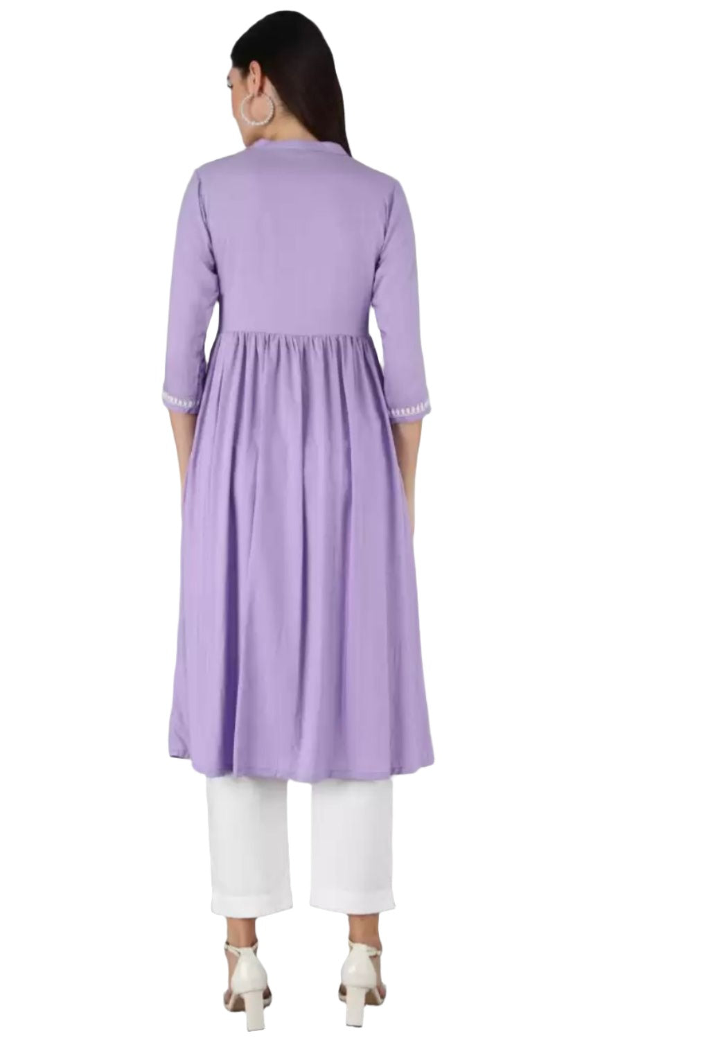 Chikan Embroidery Cotton Rayon A-line Kurta (Purple)