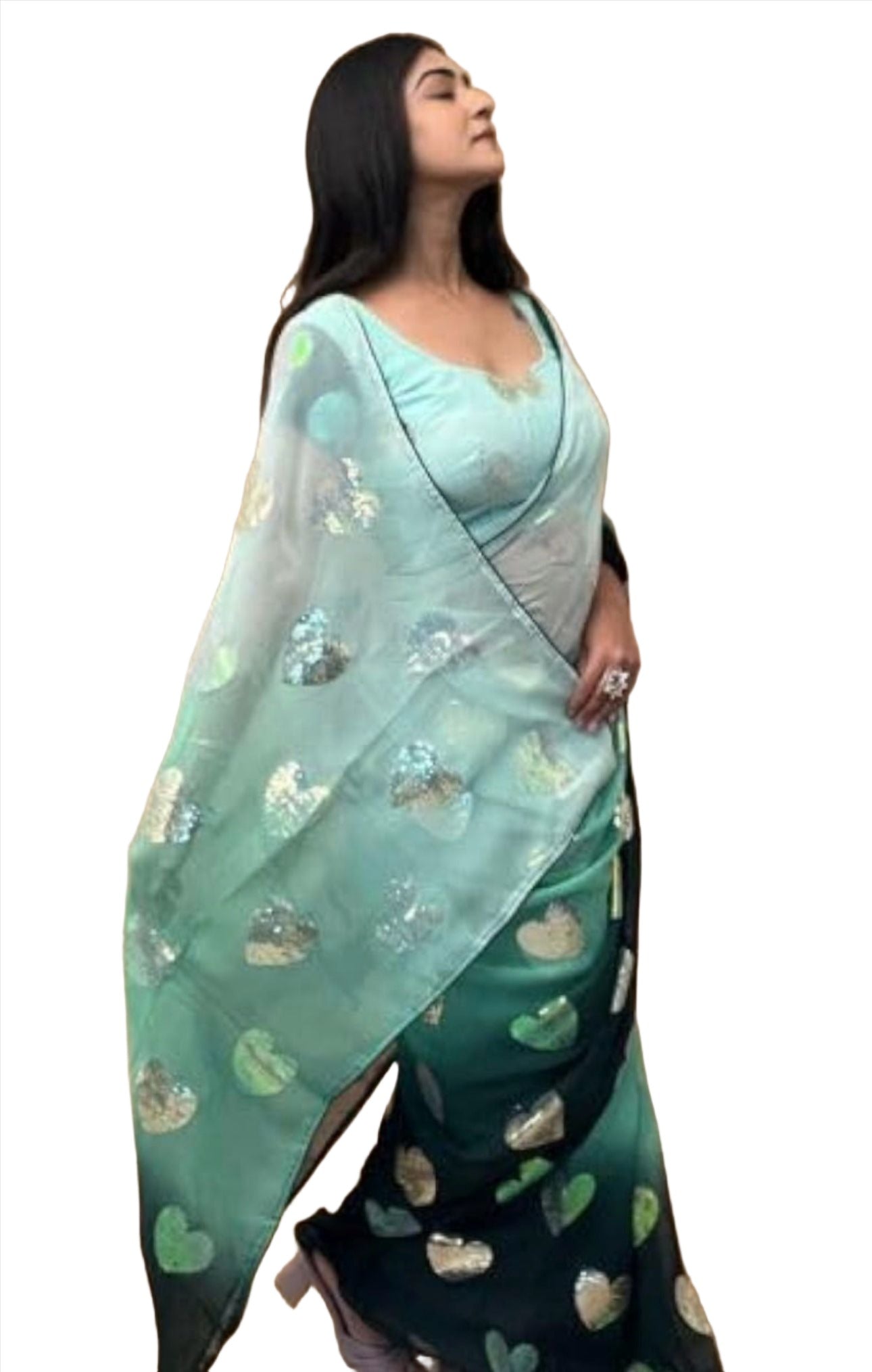 Women's Georgette Saree in Green with unstitched