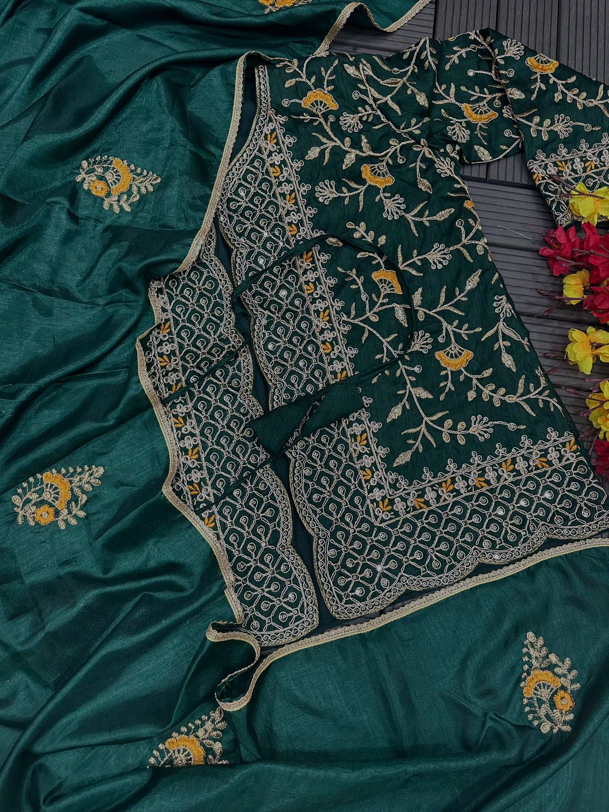 New Super Trending Embroidery cording work ready to wear saree with full koti