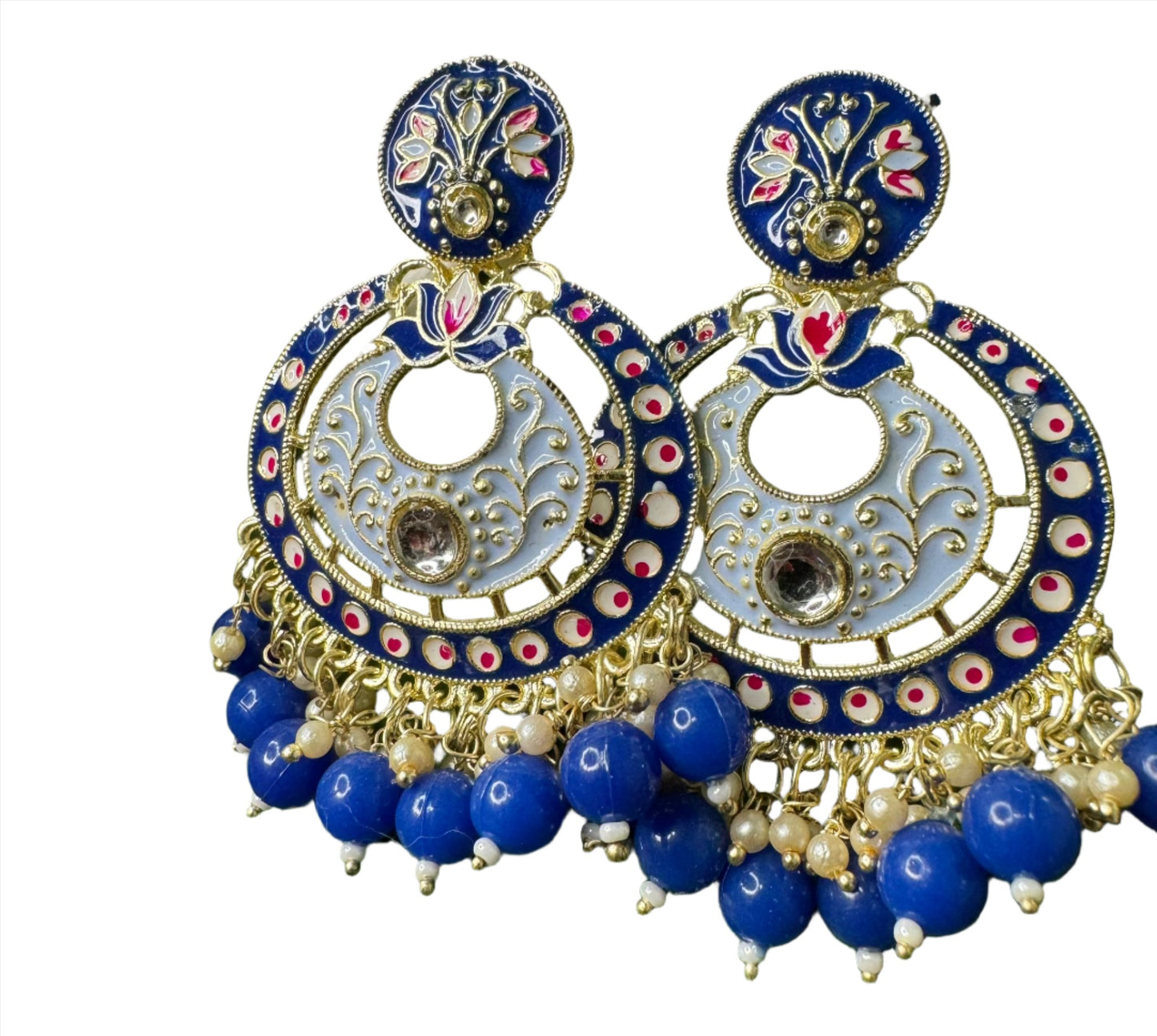 Gold Plated Pearl Kundan Beaded Chandbali Earrings for Women