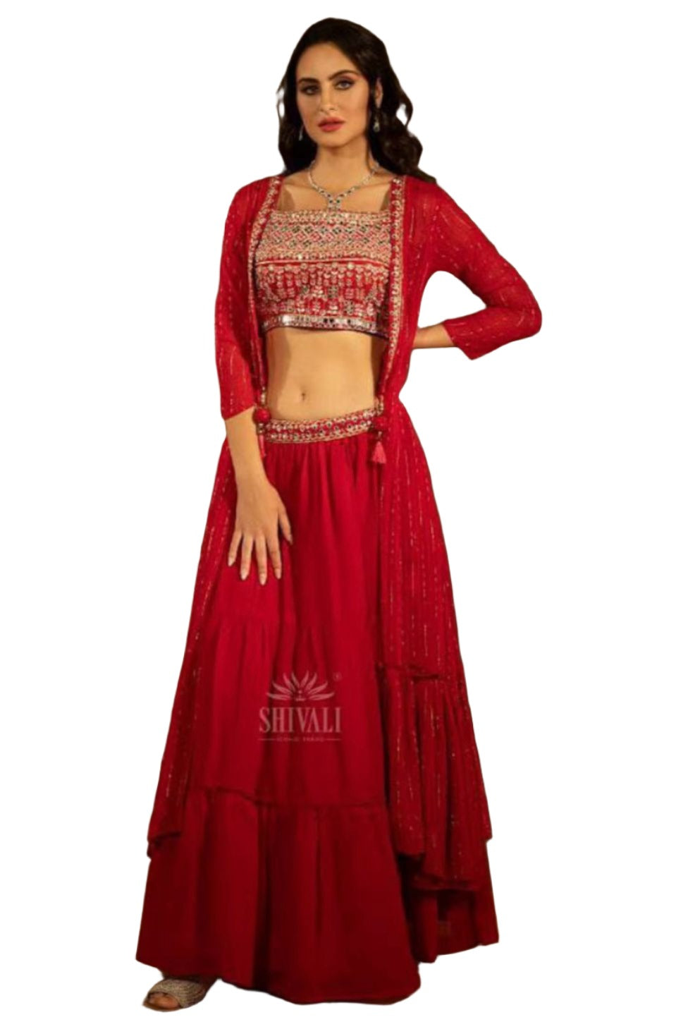 Georgette jacket lengha