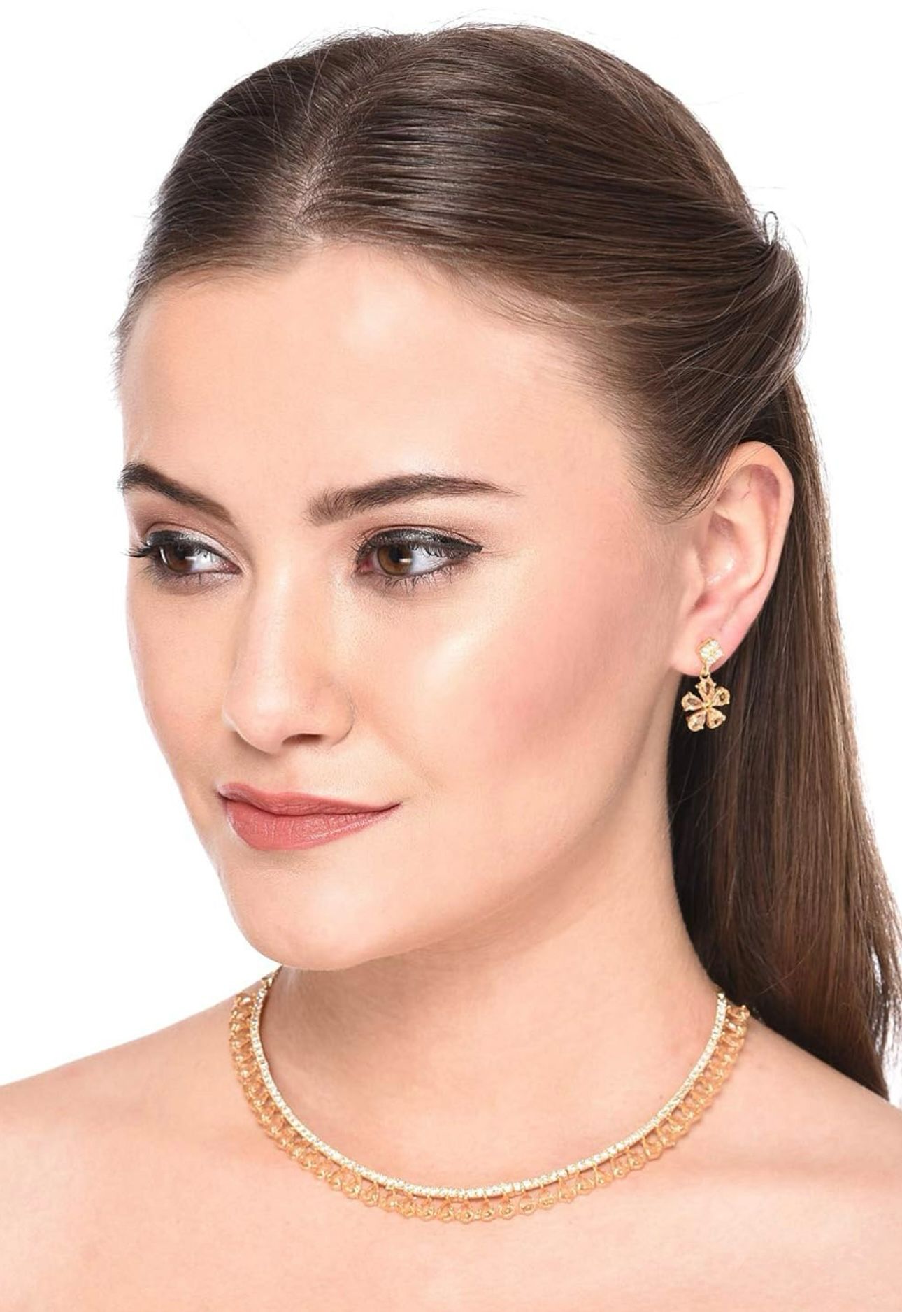 Gold Plated Diamond Necklace Set With Earrings for Women & Girls