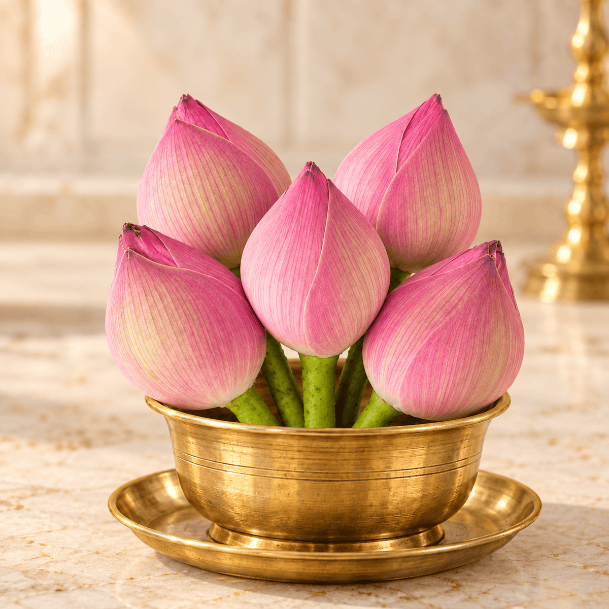 Lotus Pink - 5 Buds in a pack ( AVAILABLE ONLY FOR VARALAKSHMI POOJA, GANESH CHATURTHI AND DIWALI )