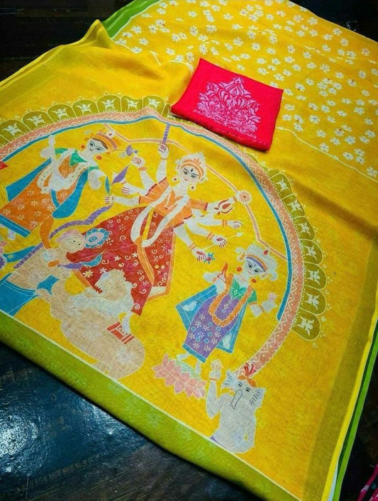 Durga Puja Special Saree embroidery and fabric detail - Neha Couture Indian Fashion