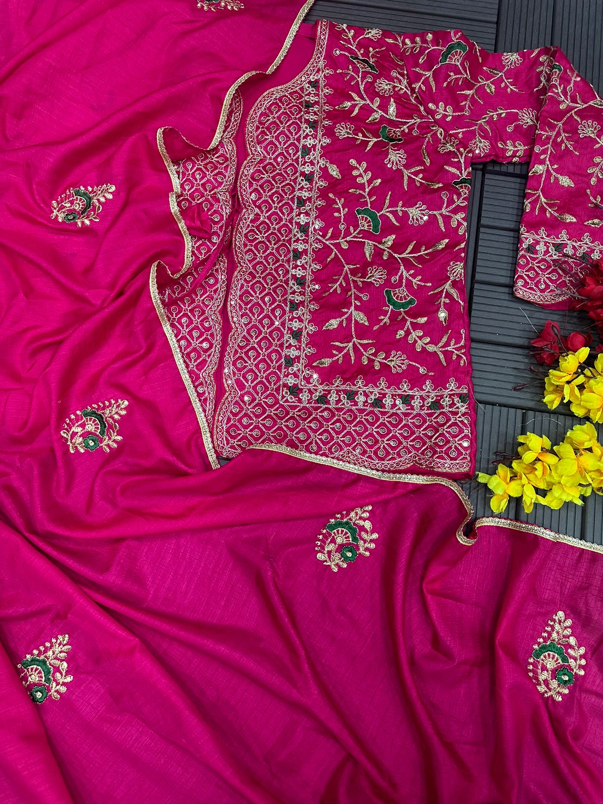 New Super Trending Embroidery cording work ready to wear saree with full koti