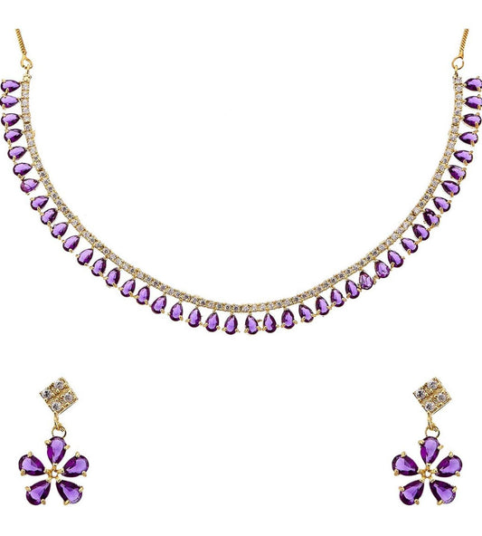 Gold Plated Diamond Necklace Set With Earrings for Women & Girls