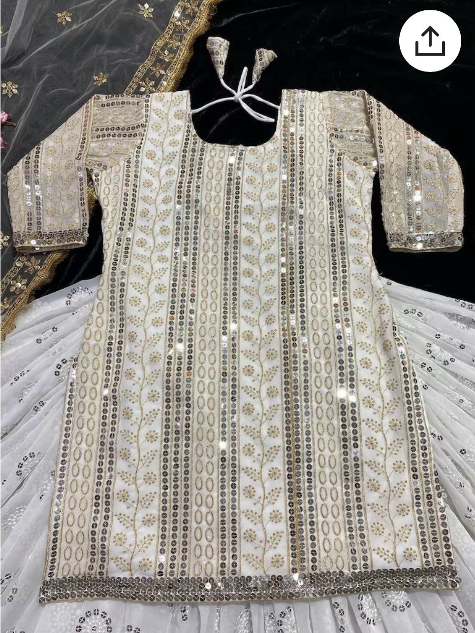Designer White Embroidered Kurta With Lehenga