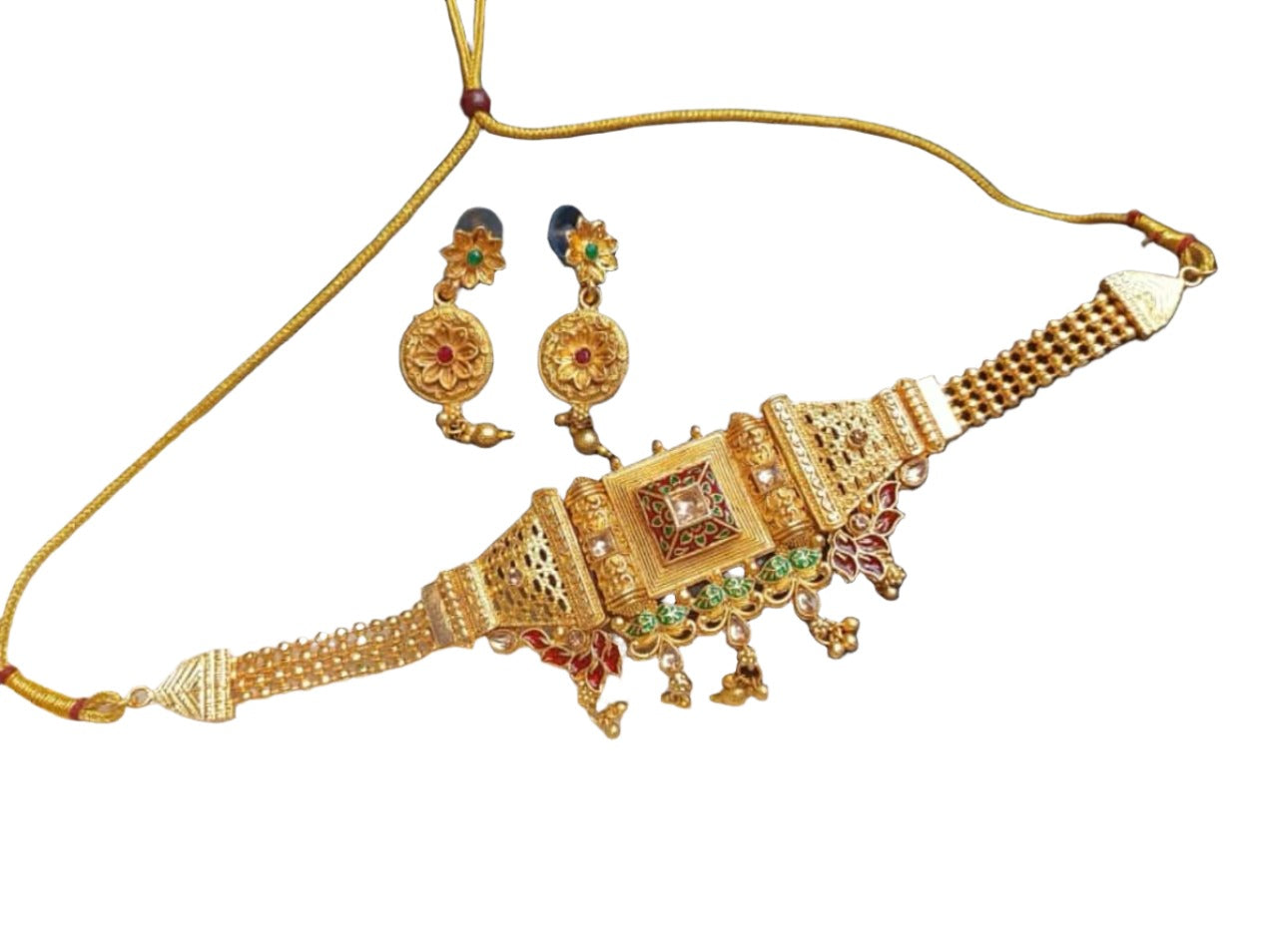 Gold Choker Necklace With Earrings