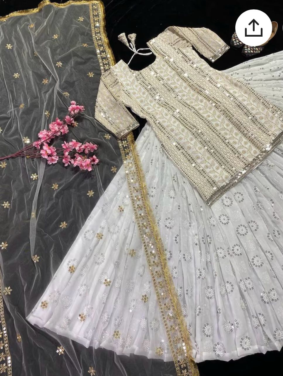 Designer White Embroidered Kurta With Lehenga