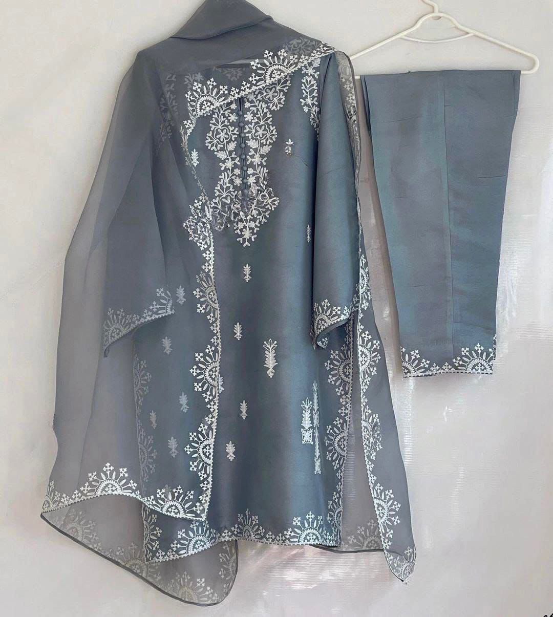Lucknowi Chikankari Georgette Kurta with Pant and Dupatta