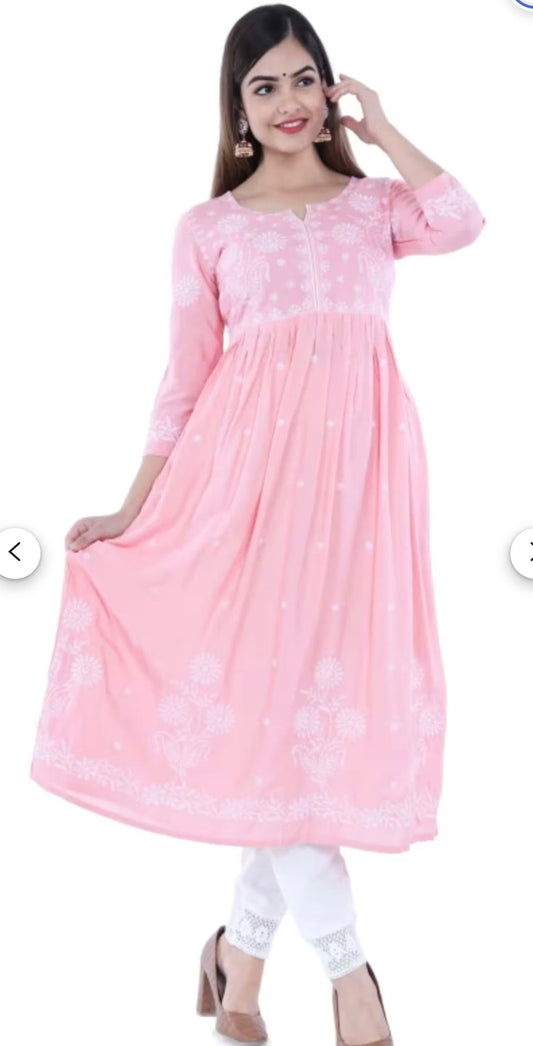 Embroidered Cotton Rayon Anarkali Kurta