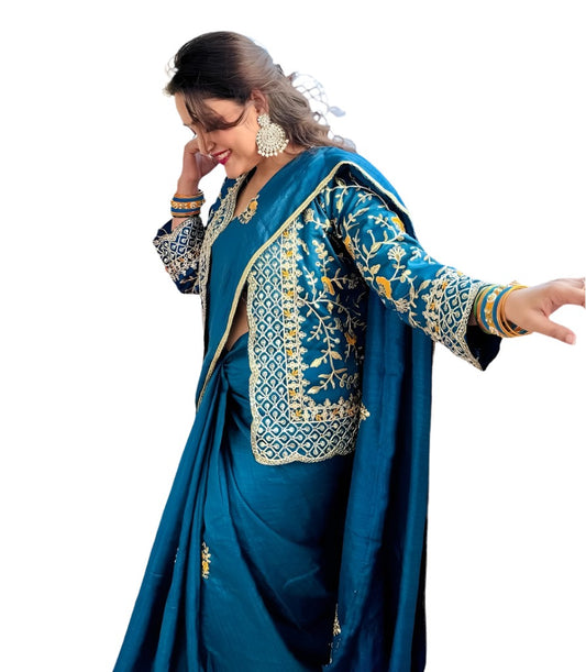 New Super Trending Embroidery cording work ready to wear saree with full koti