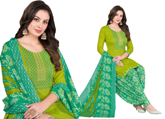 Women  Printed Thread Work Pure Cotton Kurta with Patiala & With Dupatta