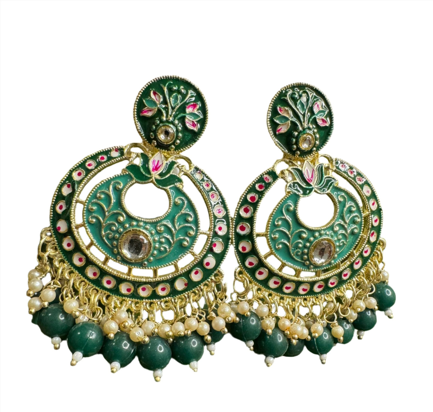 Gold Plated Pearl Kundan Beaded Chandbali Earrings for Women