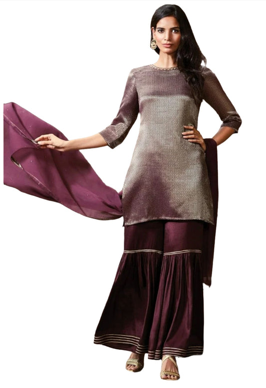 Dark Purple kurta-Sharara-Dupatta Set