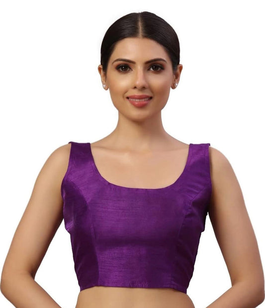 Women's Readymade Art Silk Sleeveless Saree Blouse(Purple)