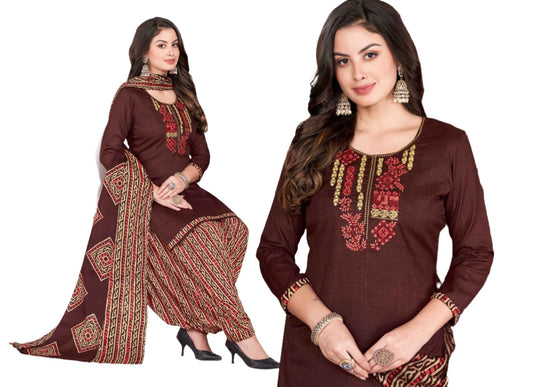 Women  Printed Thread Work Pure Cotton Kurta with Patiala & With Dupatta