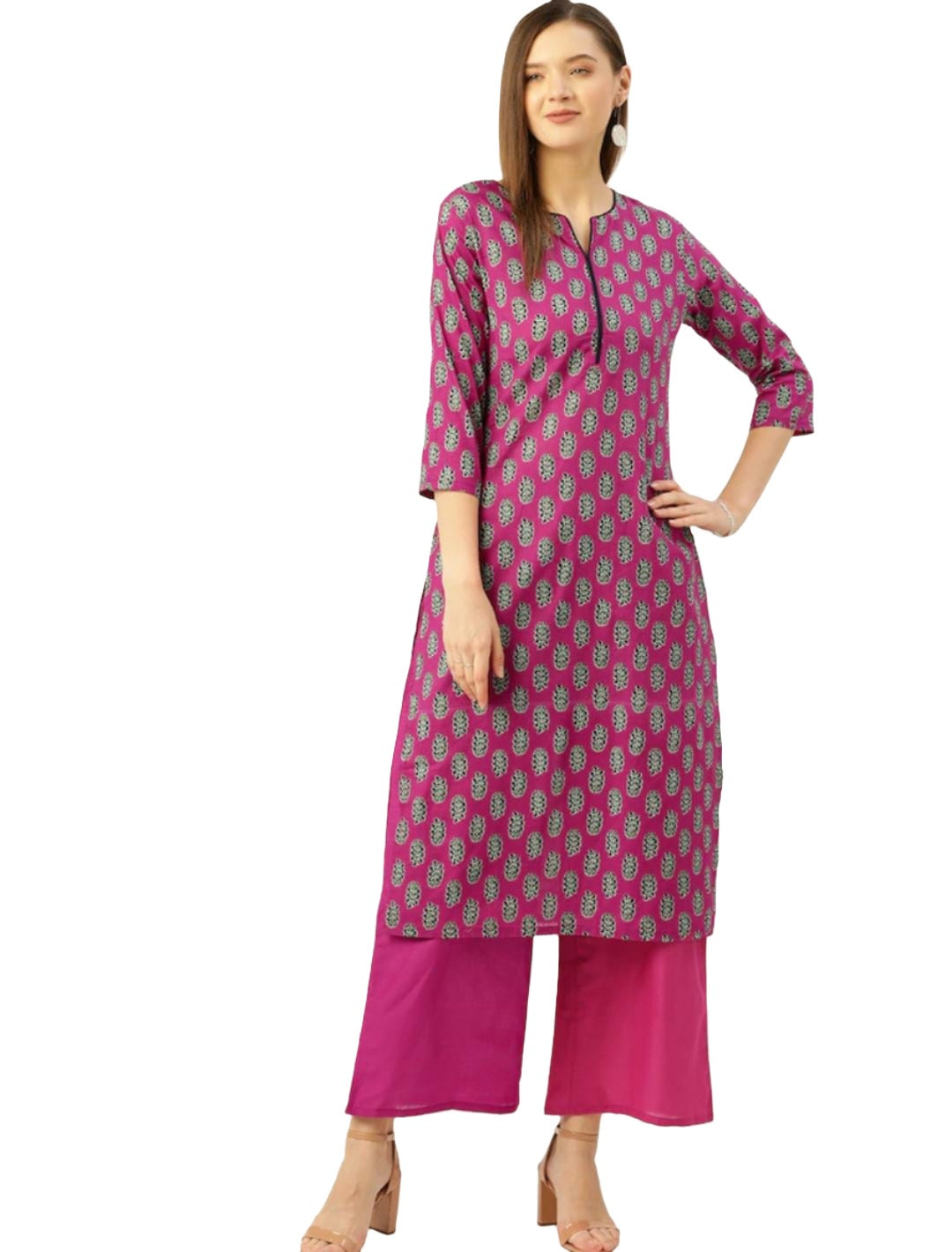 Women Magenta Ethnic Motifs Printed Pure Cotton Kurta with Palazzos