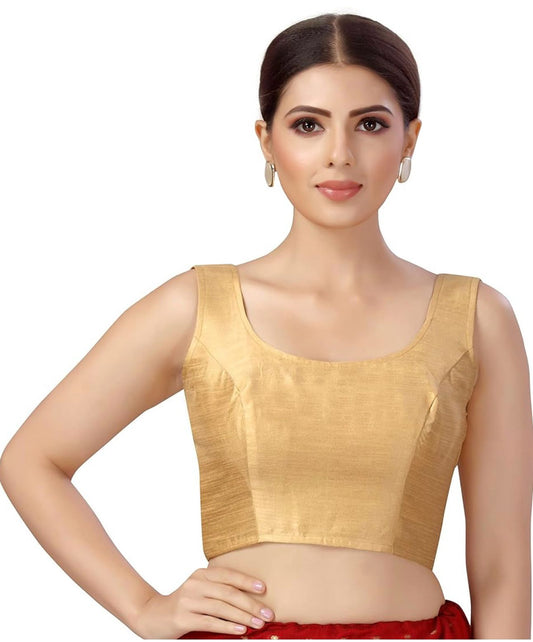 Women's Readymade Art Silk Sleeveless Saree Blouse(Golden)