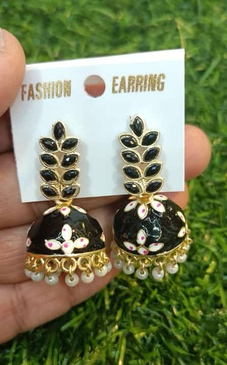 Gold-Plated Dome Shaped Meenakari Jhumkas
