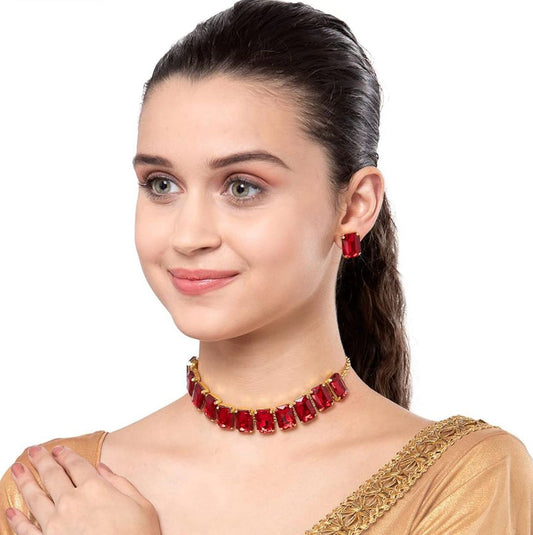 Red Choker Crystal Earrings Necklace in Germany