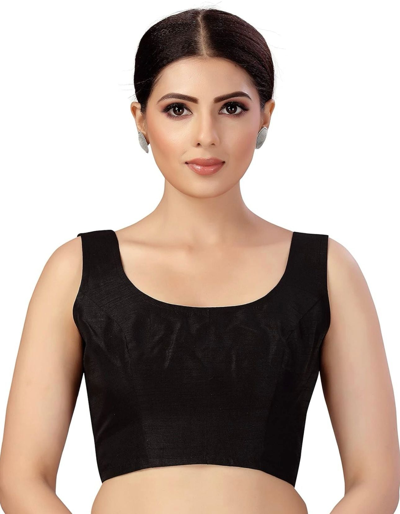 Women's Readymade Art Silk Sleeveless Saree Blouse(Black)