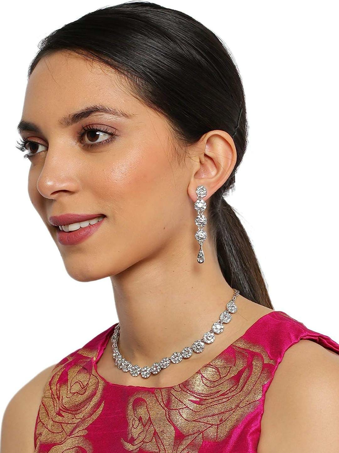 PEARLS Dazzling Flowers Austrian Diamond Necklace Set For Women