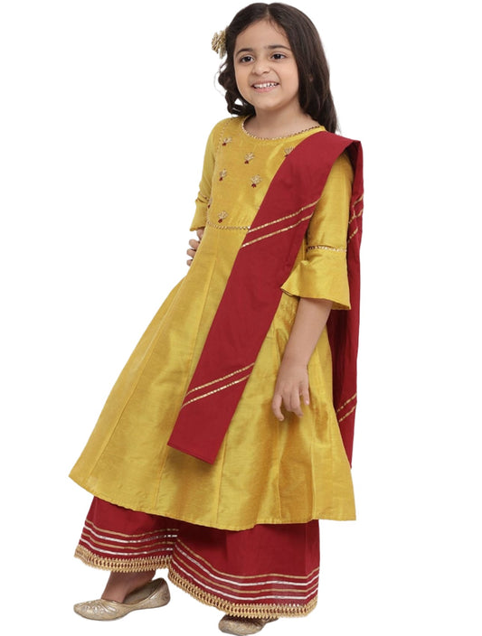 Kurti with Palazzos & Dupatta for Girls Yellow & Embroidered